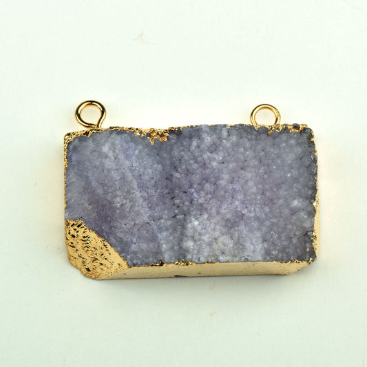 Semi Precious Druzy Rectangle Pendant set with Gold plate, Natural Purple Stone Jewelry, Each