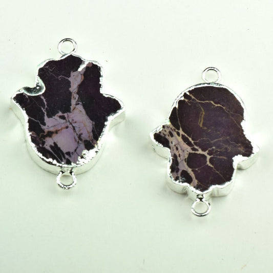 Semi Precious Hamsa Hand Purple Agate Pendant set in silver, beautiful matrix Natural Stone Jewelry, Each