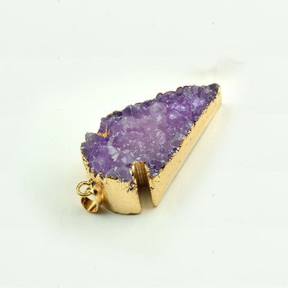 Natural Druzy Arrow Head Pendant set in gold plating, Semi Precious Natural Purple Stone Jewelry, each