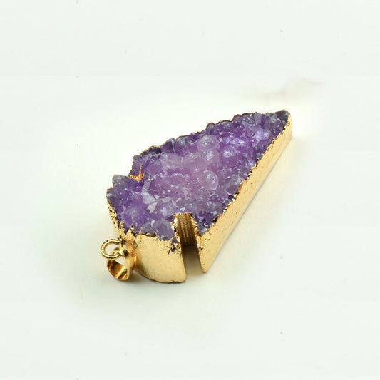 Natural Druzy Arrow Head Pendant set in gold plating, Semi Precious Natural Purple Stone Jewelry, each