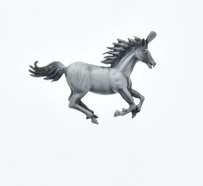 Horse pendant, cast and satin silver finish, 3" wide x 2" tall, hollow back, each