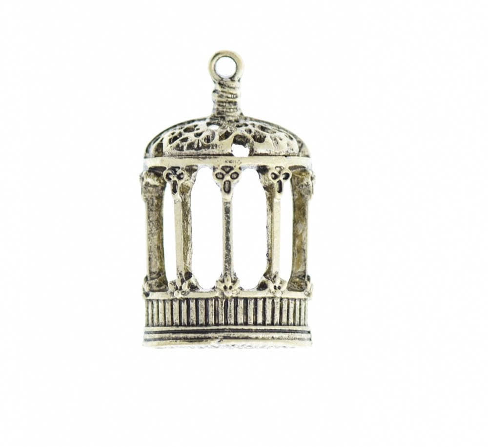 Birdcage Pendant Charm, antique gold, 31mm, pack of 3