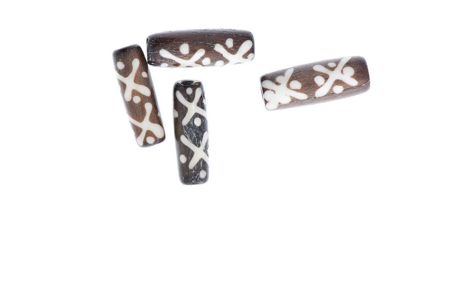 Tube bone beads, brown with viking rune design, 24mm x 7mm, pack of 12