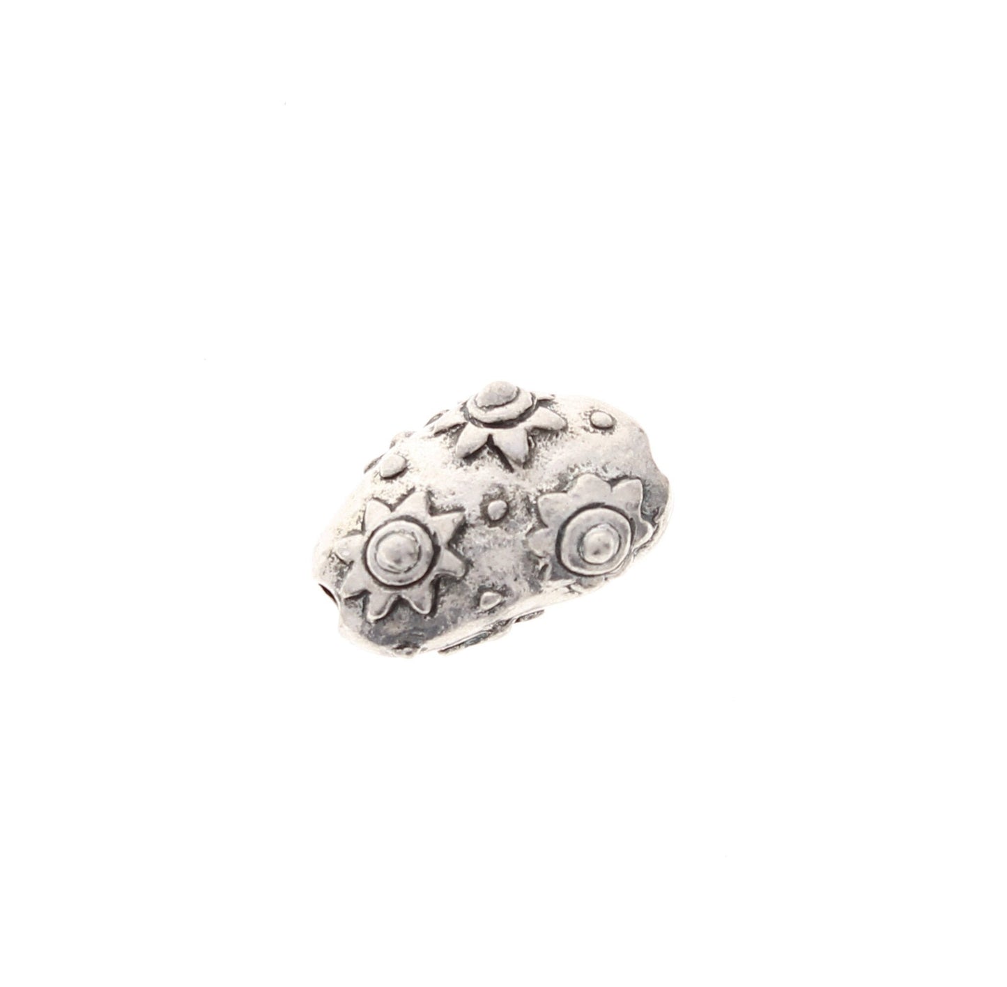 Vintage Sunflower Silver Bead, Cast Pewter, 20mm x 13mm, 3mm hole, Made in USA, Pack of 2