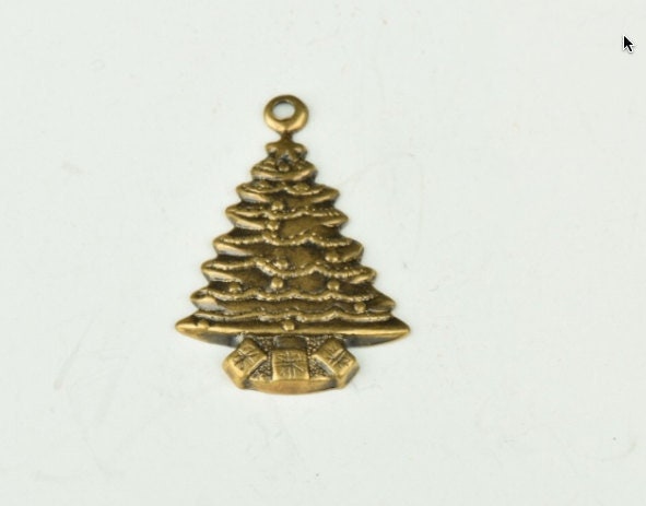 Christmas tree charm, 22x15mm, antique gold, Made in USA,  pack of 6