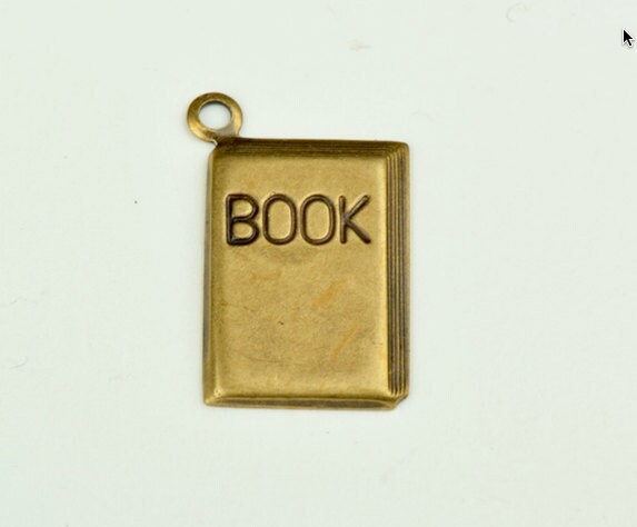 Vintage Metal School Library Book Charm, Vintage gold, Made in USA, 11mm, Pack of 3