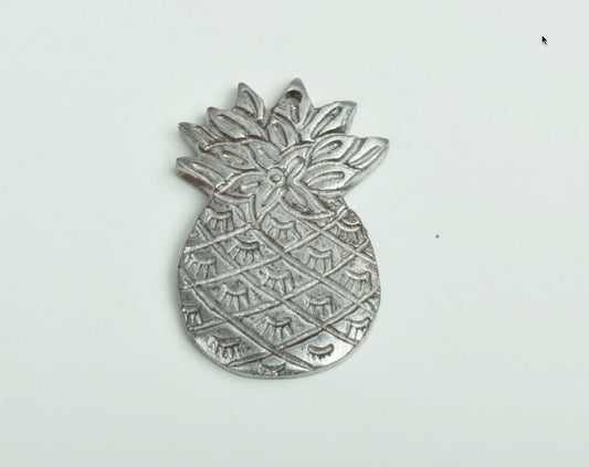 41mm Silver Hawaiian Friendship Pineapple Charm, Cast Aluminum, Pack of 3