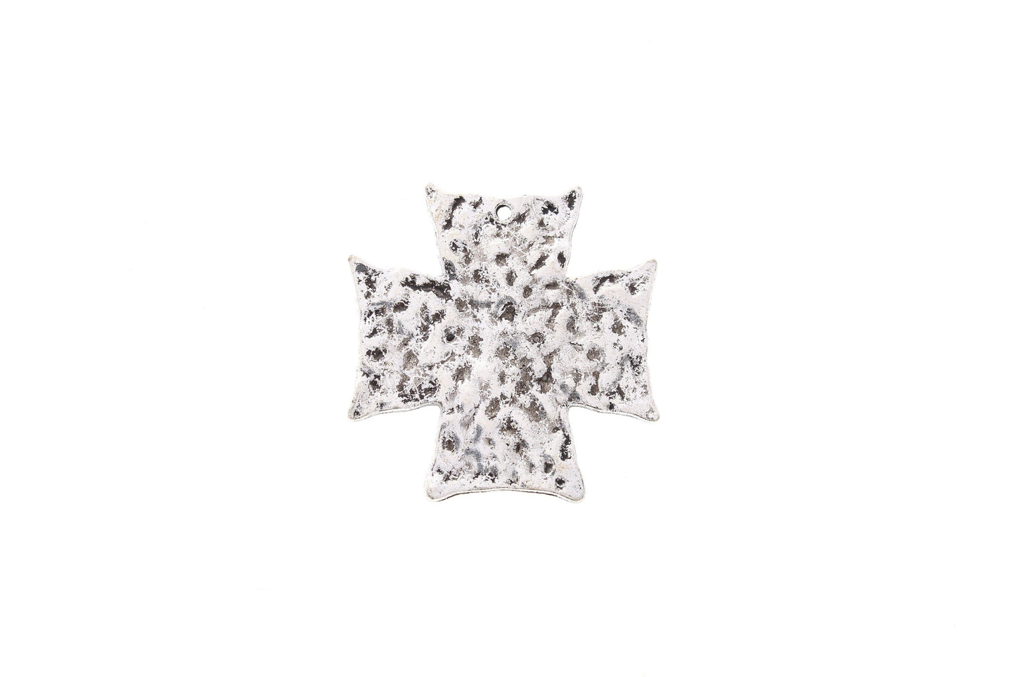 Hammered Dimpled Cross Charm, Classic Silver, 46mm, pack of 6