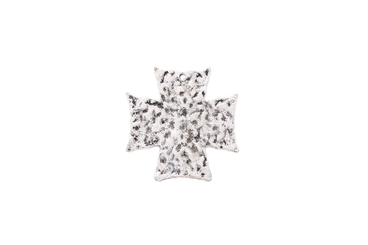 Hammered Dimpled Cross Charm, Classic Silver, 46mm, pack of 6