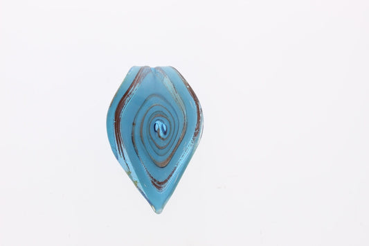 65mm Glass Leaf Pendant, Large Murano Italian Vintage Pendant, Turquoise with metallic silver, Each
