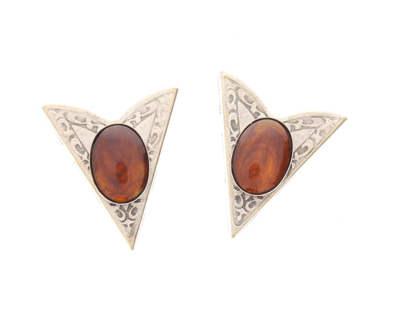 Western Collar Tip, antique silver with Amber lucite stones, made in USA, sold by pair    02601-amber