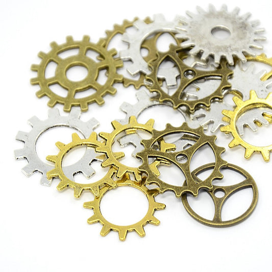 Steampunk Watch Parts CogWheel Charm Assortment, Antique Gold & Silver Mix, Pack of 24