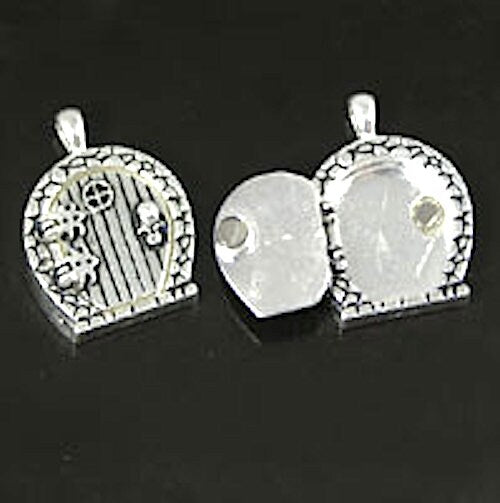 Fairy Wish Door or Hobbit Hole Pendant or Locket, Antique Silver, each