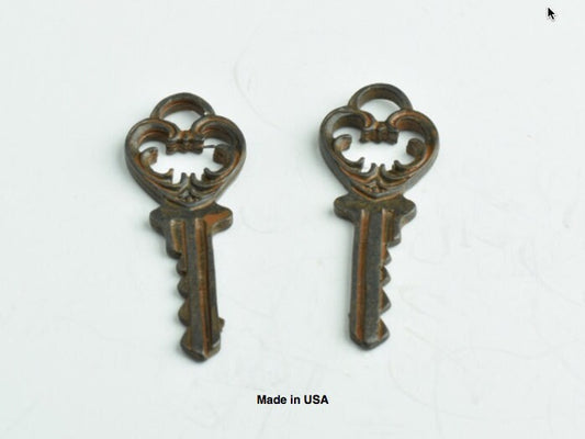 Filigree Key Charm Pendants, 42mm rustic brown finish, Made in USA, pack of 6