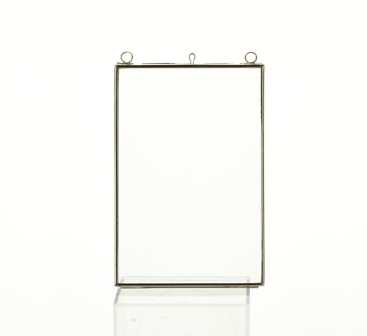 Glass Frame Wall Decor for pressed flowers, Antique Gold or Silver Metal Frame, art or found objects, Flat, 3" x 5", Pack of 2