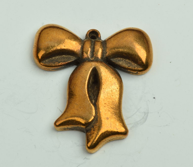 42mm Vintage Bow Embellishment Pendant Charm, Flat back, Antique Gold, pack of 2