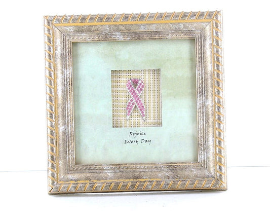 Shadow Box Frame Decor with "Rejoice Every Day" with Pink Crystal Bow, Find the Cure Breast Cancer,7" sq 803285