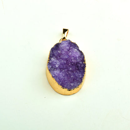 Semi Precious Natural Druzy pendant set in gold, Natural Purple Stone Jewelry, each