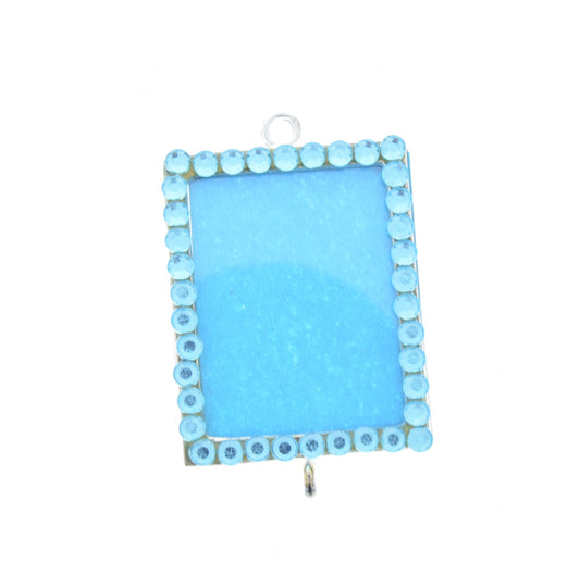 Turquoise Crystal Frame Pendant, Add your own art, 46mm x 36mm, rectangle, Pack of 3