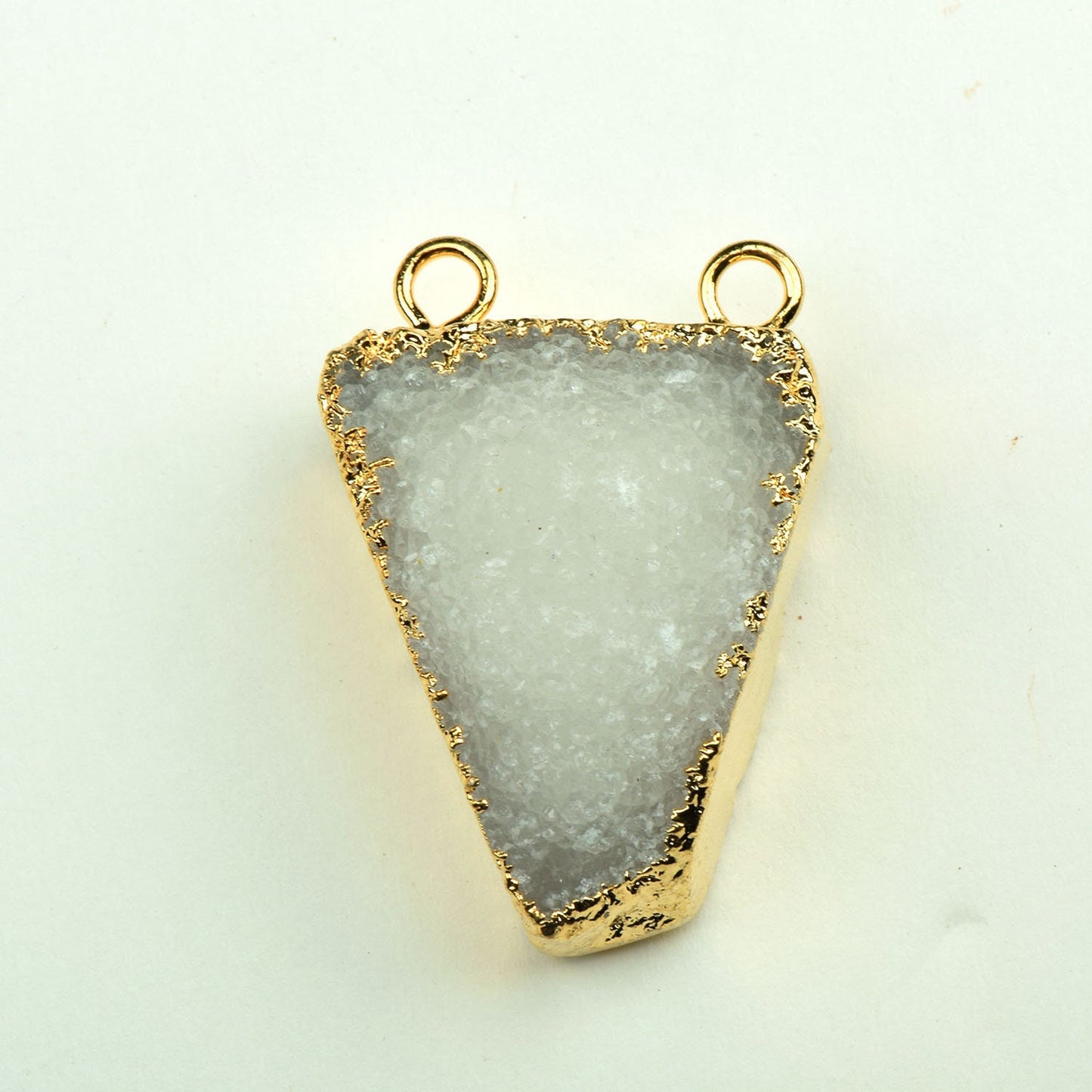 Semi Precious Druzy Pendant with Gold Plating and double bail, White Natural stone pendant, Each