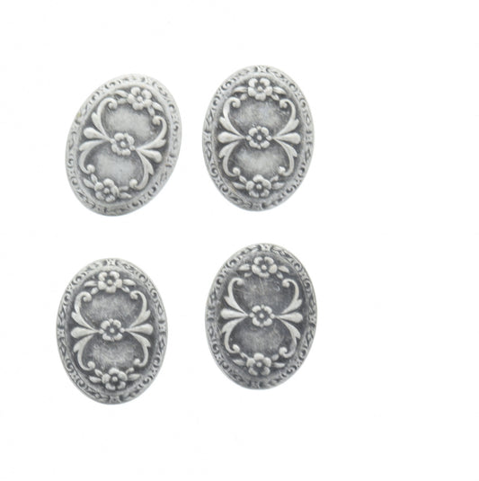 Button Covers, oval stamping, antique silver  finish, 23mm x18mm, Made in USA, Set of 4