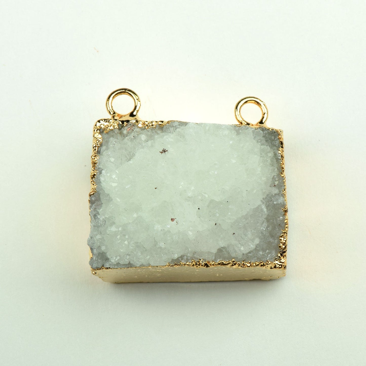 Druzy Rectangle Pendant with Gold Plating and double bail, Semi Precious White Natural stone pendant, Each