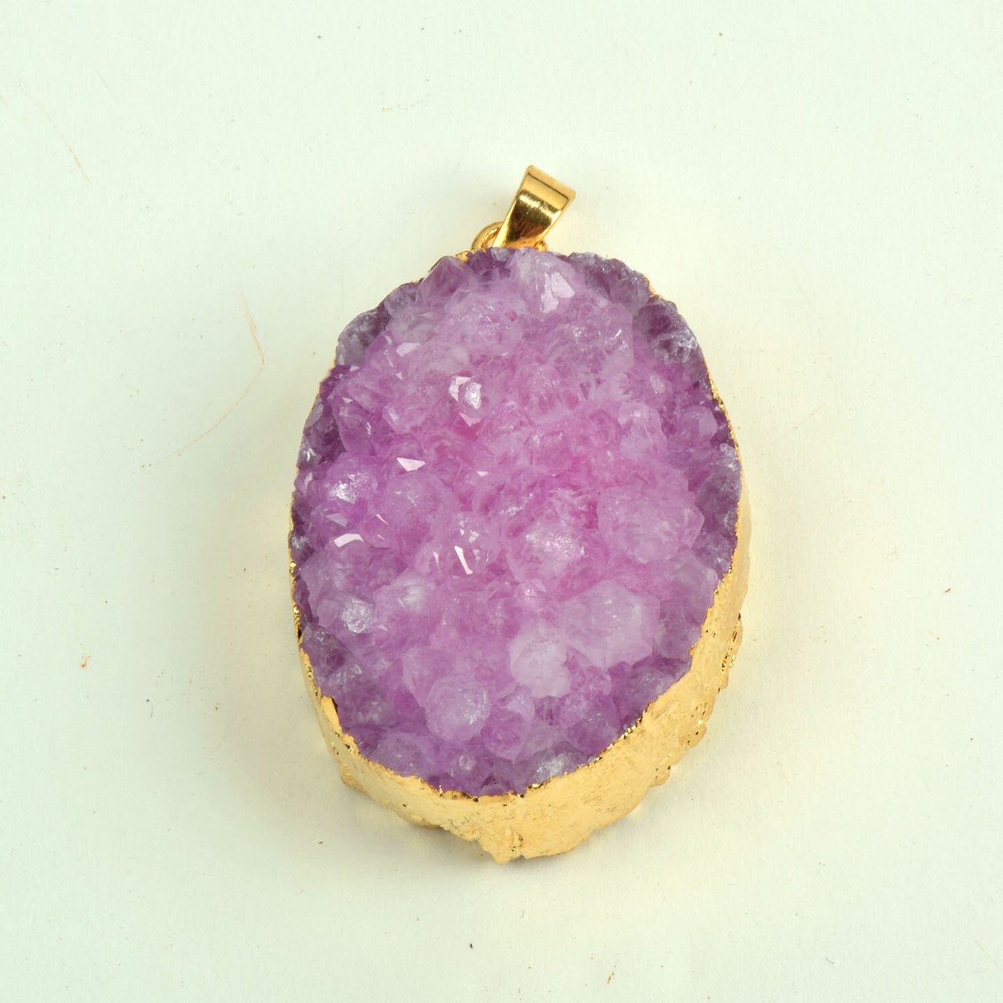 36mm Druzy Oval Pendant with Gold Plating and double bail, Semi Precious Pink Natural stone pendant, Each