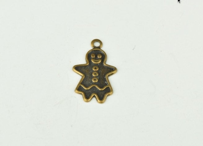 Gingerbread Girl Charm, 18mm, Antique Gold, Made in USA, pack of 6