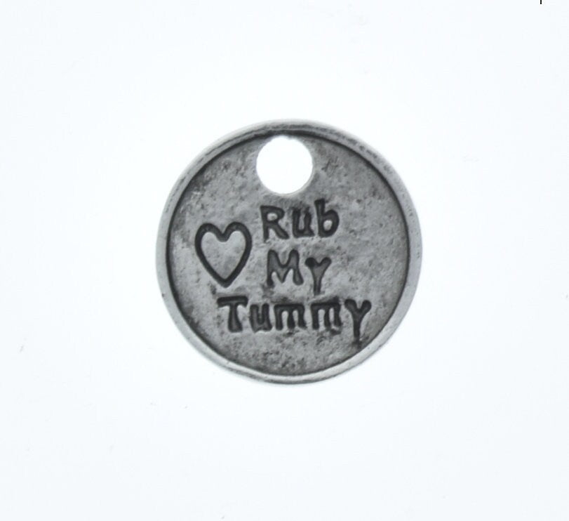 19 mm Rub My Tummy Pet Cat Dog Charm, 19mm, antique silver, Pack of 3