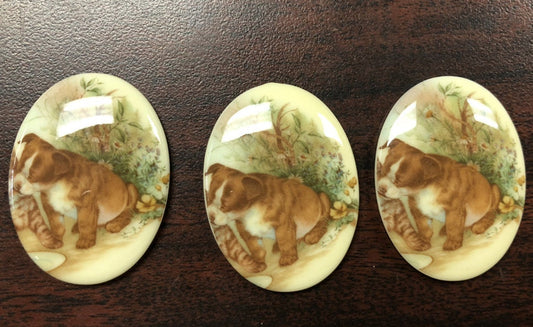 Vintage 1960s Puppy Dog Cameo Cabochon, Classic Old Masters, 40mm x 30mm, Vintage German Litho, Pack of 3