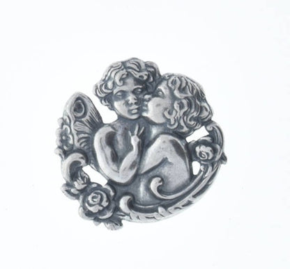 Vintage Victorian Angels Cherubs Kissing Stamping Charm, 31mm, Classic Silver or Antique silver, pack of 3