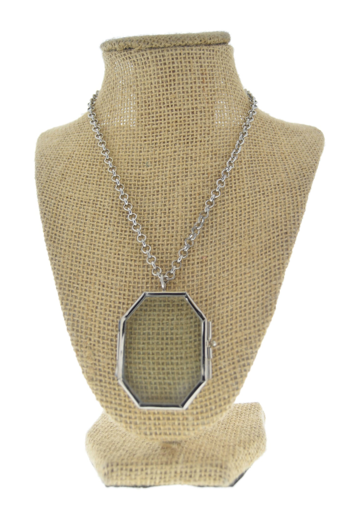 Our Glass Octagon Necklace, in gift bag, silver, 16", chain, Each