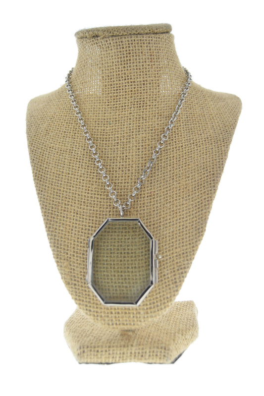 Our Glass Octagon Necklace, in gift bag, silver, 16", chain, Each