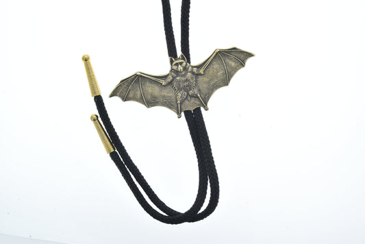 Bat  Bolo Tie, antique gold on 36" black , made in USA, Each