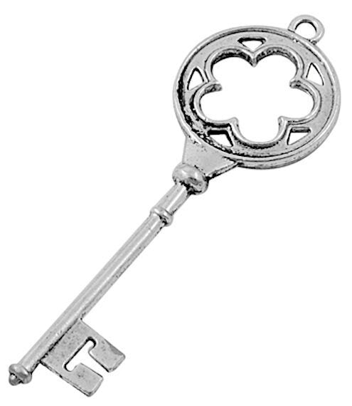 77mm Tifany Inspired Gothic Key Pendant, Classic Silver, Pack of 6