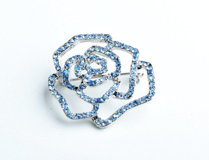 Vintage 35mm Small Rose Pin, Sapphire Crystal/Crystal AB, Each