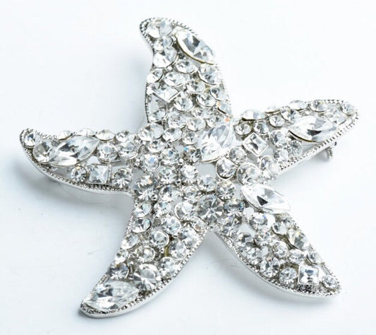Starfish Sea Star  Crystal Brooch "Make A Difference", clear crystal or green crystal, 66mm With Pin Back, Each