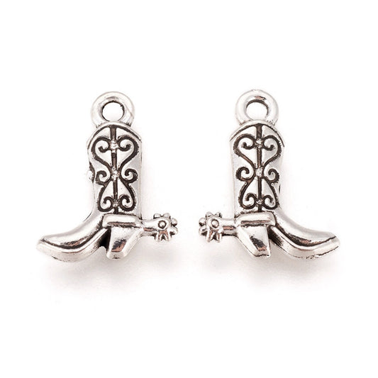 Cowboy Boot Charm, Antique Silver finish, Pack of 6