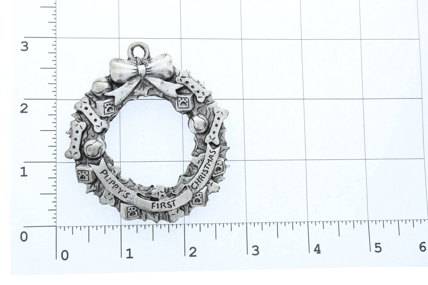 Puppy's First Christmas Wreath Ornament Frame, classic silver, each