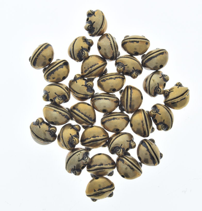 Frog face 2 sided beads, 12mm x 13mm x8mm, Antique Gold, Pack of 26