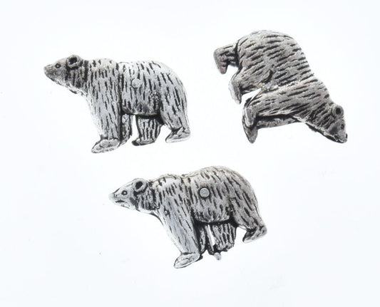 Bear Fetish beads, silver antique, 36mm, Pack of 6