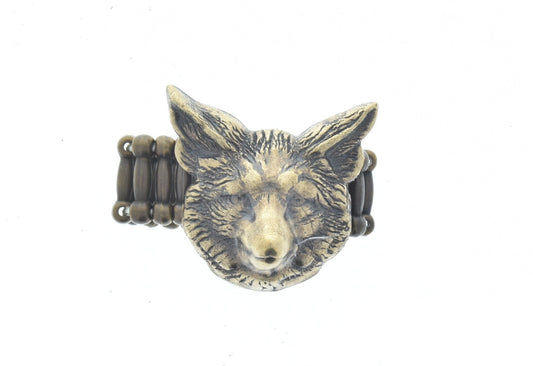Fortune Fox Ring, antique gold, adjustable comfort stretch ring, in gift bag, Made in USA, Each