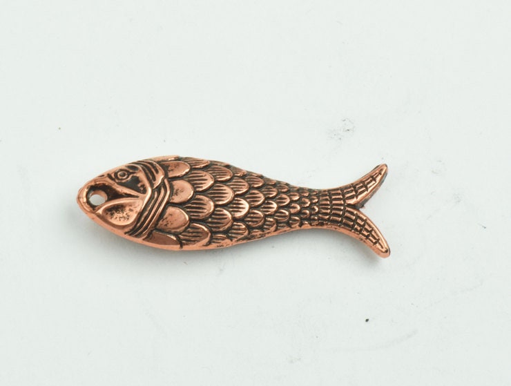 27mm Fish Charms, Silver or Antique Copper, 2 sided design, Pack of 6