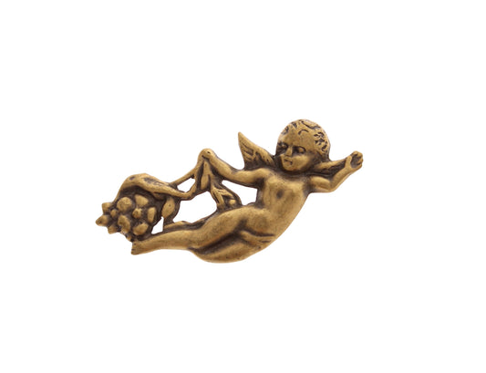 43mm Vintage Cherub w/Flower, right, Antique Gold, Antique Silver, Gold, Made in USA, pack of 6