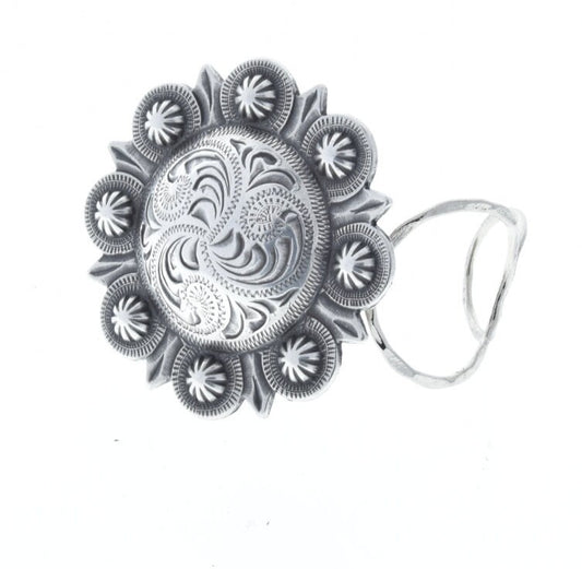 Squash Blossom Flower Concho Cuff Adjustable Bracelet, Antique Silver, each