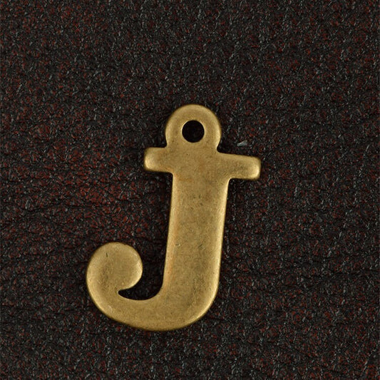 Stamped J initial Charm with Ring, 24mm, antique gold, Made in USA, Pack of 6