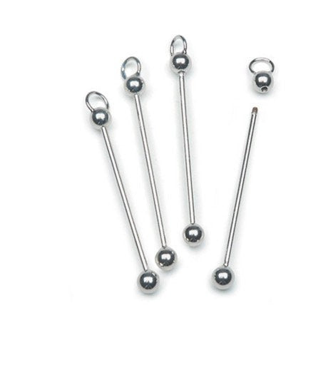 Add-a Bead Pendant, Bright silver plated, 2.25 inches height, 2mm post, 6mm balls, Pack of 4 (N7012)