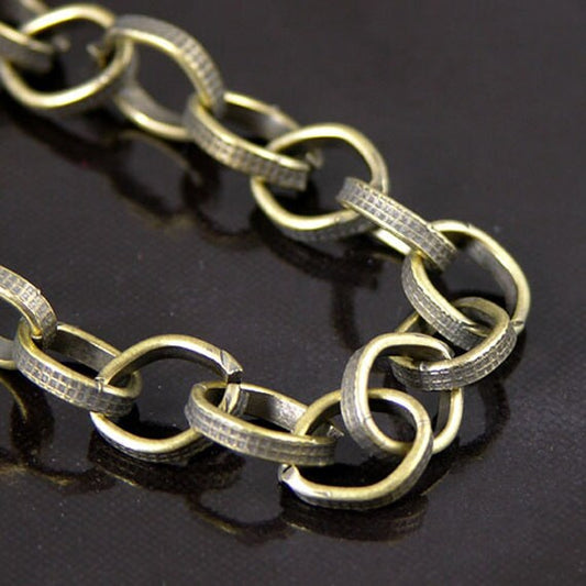 Necklace Chain, 4mm Rolo Belcher Link, Antique Gold, Antique Silver, Antique Copper or Gun Metal Black, 10' Spool