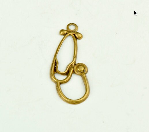 Medical Stethoscope Charm, 17mm, antique gold, made in USA, pack of 6