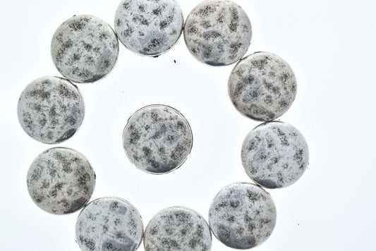 Flat hammered Coin spacer beads 28mm, Antique Classic Silver, pack of 10